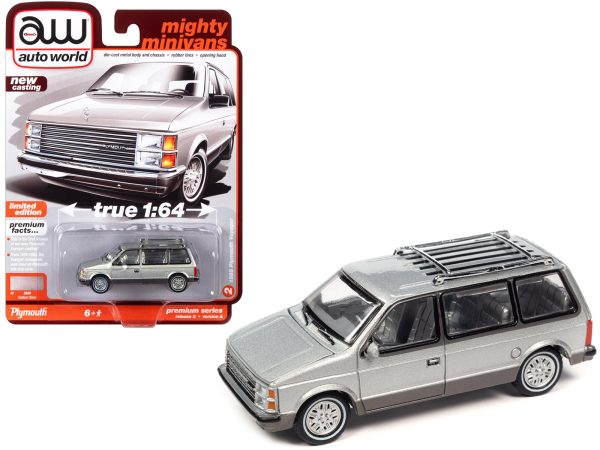 1985 Plymouth Voyager Minivan Radiant Silver Metallic with Roofrack "Mighty Minivans" Limited Edition 1/64 Diecast Model Car by Auto World - Image 2