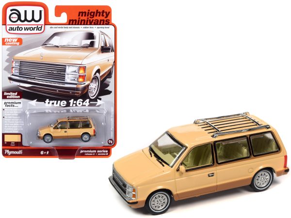 1985 Plymouth Voyager Minivan Cream with Roofrack "Mighty Minivans" Limited Edition 1/64 Diecast Model Car by Auto World - Image 2