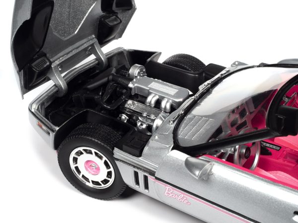 1986 Chevrolet Corvette Convertible Silver Metallic with Pink Interior "Barbie" "Silver Screen Machines" 1/18 Diecast Model Car by Auto World - Image 2