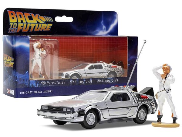 DMC DeLorean Time Machine with Doc Brown Figure "Back to the Future" (1985) Movie Diecast Model Car by Corgi - Image 2