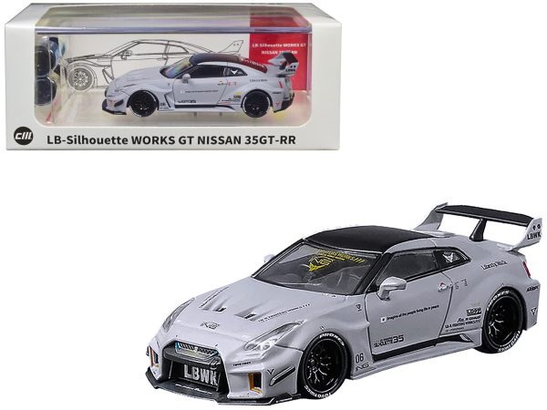 Nissan 35GT-RR LB-Silhouette Works GT RHD (Right Hand Drive) "Liberty Walk" Matt Gray with Black Top and Extra Wheels 1/64 Diecast Model Car by CM Models - Image 2