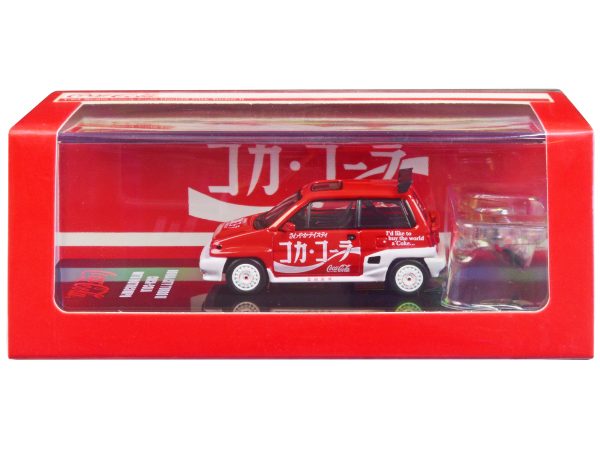 Honda City Turbo II RHD (Right Hand Drive) Red and White "Coca-Cola" with Honda Motocompo Scooter 1/64 Diecast Model Car by Inno Models - Image 2