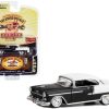 1955 Chevrolet Bel Air Lowrider Matt Black and White "Miracle Used Cars" "Busted Knuckle Garage" Series 2 1/64 Diecast Model Car by Greenlight