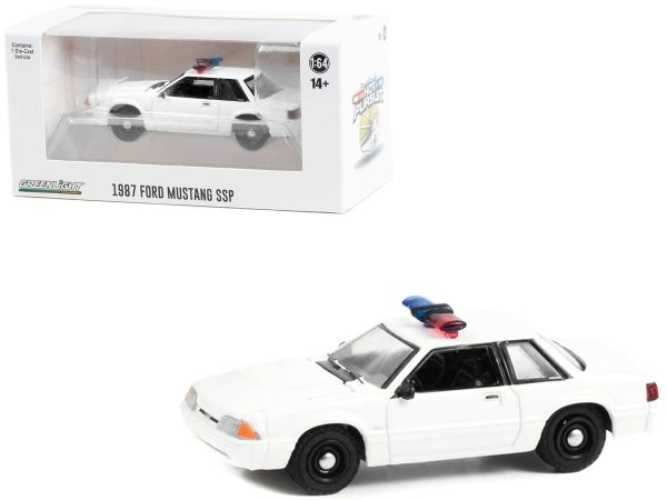 1987-1993 Ford Mustang SSP White Police Car with Light Bar "Hot Pursuit" "Hobby Exclusive" Series 1/64 Diecast Model Car by Greenlight - Image 2