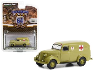 1939 Chevrolet Panel Truck Ambulance "U.S. Army World War II" Green "Battalion 64" Series 3 1/64 Diecast Model Car by Greenlight