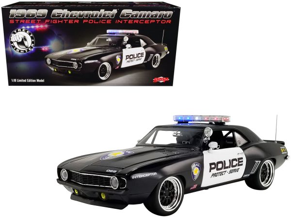 1969 Chevrolet Camaro Black and White Street Fighter Police Interceptor Limited Edition to 1140 pieces Worldwide 1/18 Diecast Model Car by GMP - Image 3