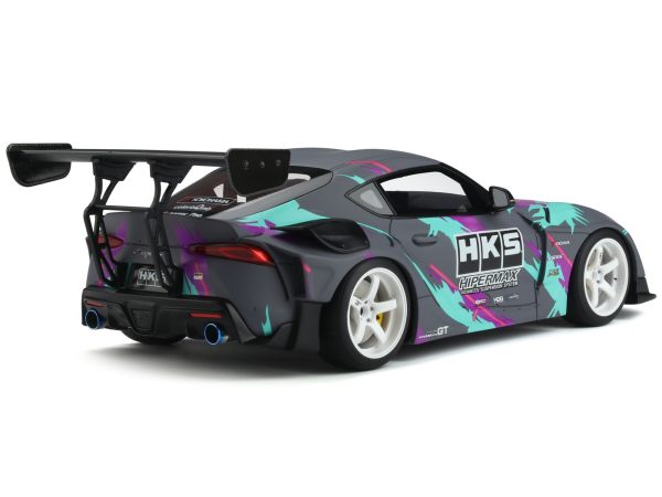 2019 Toyota GR Supra "HKS" Gray with Graphics 1/18 Model Car by GT Spirit