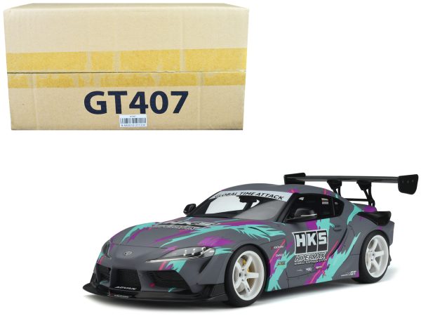 2019 Toyota GR Supra "HKS" Gray with Graphics 1/18 Model Car by GT Spirit - Image 5