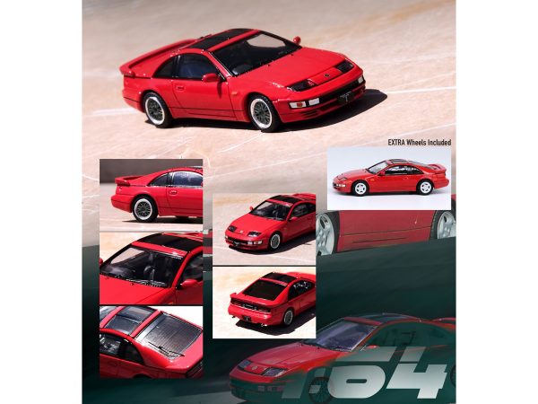 Nissan Fairlady Z (Z32) RHD (Right Hand Drive) Aztec Red with Sunroof and Extra Wheels 1/64 Diecast Model Car by Inno Models - Image 2