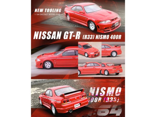Nissan Skyline GT-R (R33) Nismo 400R RHD (Right Hand Drive) Super Clear Red II with Silver Stripes 1/64 Diecast Model Car by Inno Models - Image 3