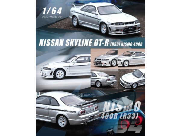 Nissan Skyline GT-R (R33) Nismo 400R RHD (Right Hand Drive) Sonic Silver Metallic with Black Stripes 1/64 Diecast Model Car by Inno Models - Image 3