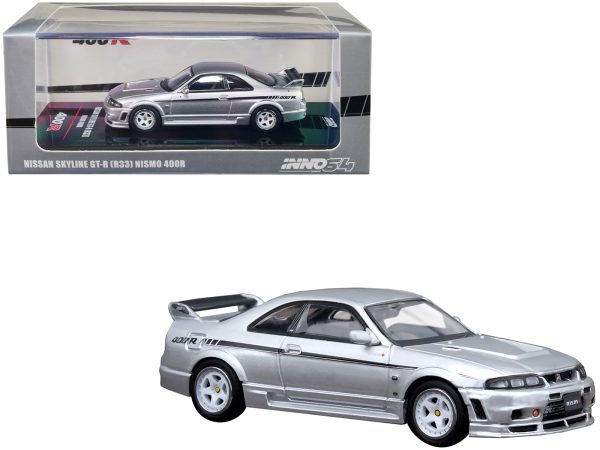 Nissan Skyline GT-R (R33) Nismo 400R RHD (Right Hand Drive) Sonic Silver Metallic with Black Stripes 1/64 Diecast Model Car by Inno Models - Image 2