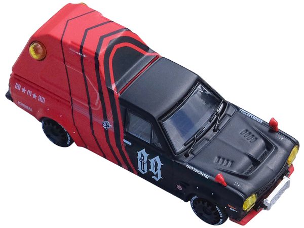 Nissan Sunny "Hakotora" Pickup Truck RHD (Right Hand Drive) #09 with Camper Shell Red and Black "09 Racing #Decepcionez" with Keychain Gift 1/64 Diecast Model Car by Inno Models - Image 2