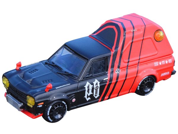Nissan Sunny "Hakotora" Pickup Truck RHD (Right Hand Drive) #09 with Camper Shell Red and Black "09 Racing #Decepcionez" with Keychain Gift 1/64 Diecast Model Car by Inno Models - Image 3