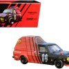 Nissan Sunny "Hakotora" Pickup Truck RHD (Right Hand Drive) #09 with Camper Shell Red and Black "09 Racing #Decepcionez" with Keychain Gift 1/64 Diecast Model Car by Inno Models - Image 4