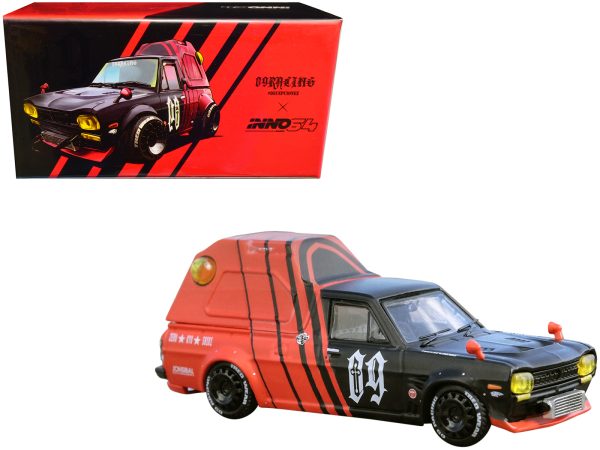 Nissan Sunny "Hakotora" Pickup Truck RHD (Right Hand Drive) #09 with Camper Shell Red and Black "09 Racing #Decepcionez" with Keychain Gift 1/64 Diecast Model Car by Inno Models - Image 4
