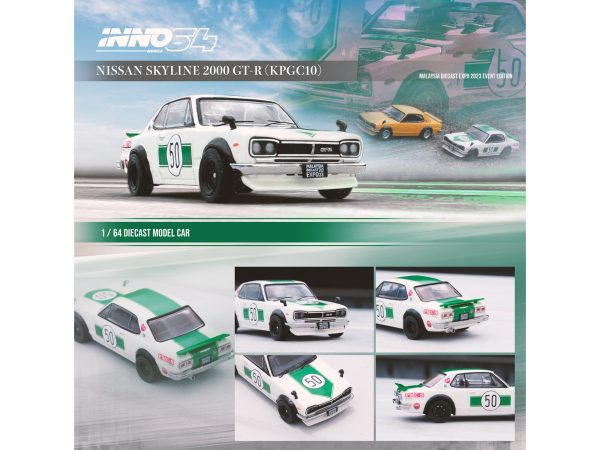 Nissan Skyline 2000 GT-R (KPGC10) #50 RHD (Right Hand Drive) White with Green Stripes "Malaysia Diecast Expo Event Edition" (2023) 1/64 Diecast Model Car by Inno Models - Image 3