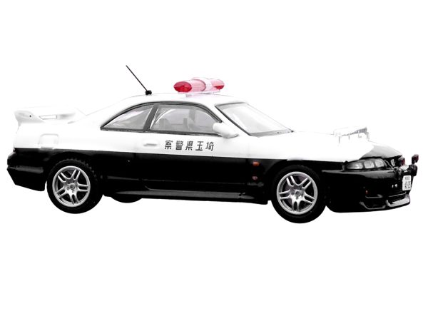 Nissan Skyline GT-R (R33) RHD (Right Hand Drive) Black and White "Saitama Prefectural" Police Car 1/64 Diecast Model Car by Inno Models - Image 3