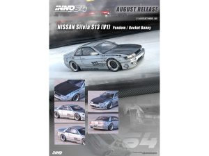 Nissan Silvia S13 (V1) RHD (Right Hand Drive) Silver Metallic with Carbon Hood "Pandem/Rocket Bunny" 1/64 Diecast Model Car by Inno Models