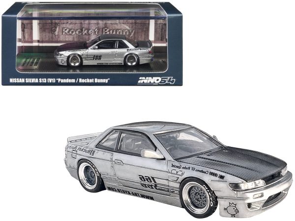 Nissan Silvia S13 (V1) RHD (Right Hand Drive) Silver Metallic with Carbon Hood "Pandem/Rocket Bunny" 1/64 Diecast Model Car by Inno Models - Image 3
