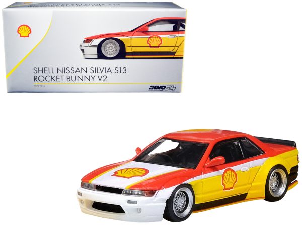 Nissan Silvia S13 Rocket Bunny V2 RHD (Right Hand Drive) Yellow and Red with White "Shell" 1/64 Diecast Model Car by Inno Models - Image 2