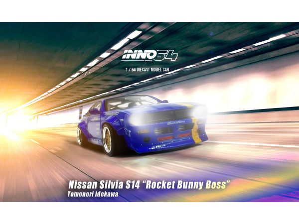 Nissan Silvia (S14) RHD (Right Hand Drive) Blue and Purple Metallic with Yellow Stripe "Tomonori Idekawa's Rocket Bunny Boss" 1/64 Diecast Model Car by Inno Models - Image 3