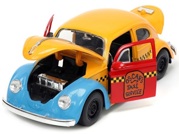 1959 Volkswagen Beetle Taxi Yellow and Blue "Oscar's Taxi Service" and Oscar the Grouch Diecast Figure "Sesame Street" "Hollywood Rides" Series 1/24 Diecast Model Car by Jada - Image 3