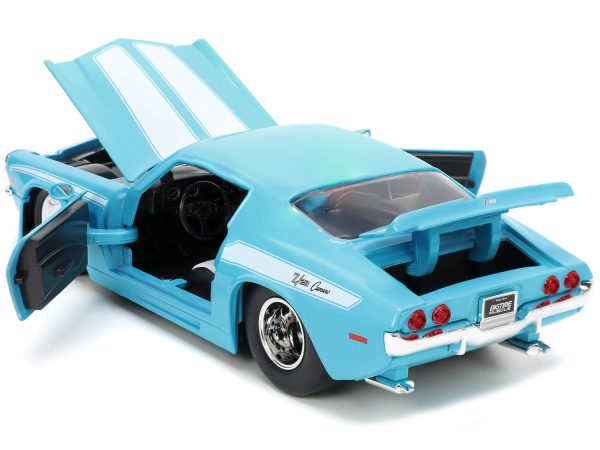1971 Chevrolet Camaro Z/28 Light Blue with White Stripes "Bigtime Muscle" Series 1/24 Diecast Model Car by Jada - Image 4