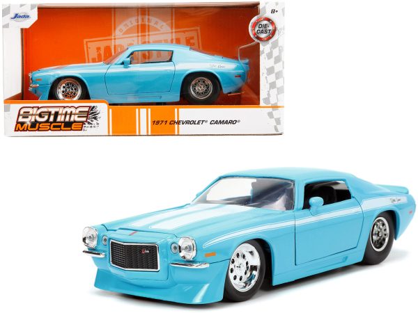 1971 Chevrolet Camaro Z/28 Light Blue with White Stripes "Bigtime Muscle" Series 1/24 Diecast Model Car by Jada - Image 5