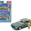 1978 Chevrolet Monte Carlo Lowrider Blue Metallic with Graphics and Gold Metallic Interior with Diecast Figure Limited Edition to 3600 pieces Worldwide 1/64 Diecast Model Car by Johnny Lightning - Image 2
