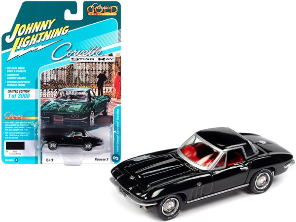 1965 Chevrolet Corvette Hardtop Tuxedo Black with Red Interior "Classic Gold Collection" Limited Edition to 3008 pieces Worldwide 1/64 Diecast Model Car by Johnny Lightning
