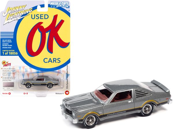1976 Plymouth Volare Road Runner Silver Cloud Metallic with Stripes "OK Used Cars" Series Limited Edition to 18056 pieces Worldwide 1/64 Diecast Model Car by Johnny Lightning - Image 2