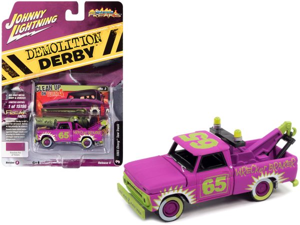 1965 Chevrolet Tow Truck #65 Random Acts of Violets Purple with Graphics "Demolition Derby" "Street Freaks" Series Limited Edition to 15196 pieces Worldwide 1/64 Diecast Model Car by Johnny Lightning - Image 2