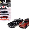 1969 Chevrolet Camaro SS Black with White Stripes and 2013 Chevrolet Camaro ZL1 Convertible Inferno Orange Metallic with Black Top and Stripes "Nickey Chicago" Set of 2 Cars "2-Packs" 2023 Release 1 1/64 Diecast Model Cars by Johnny Lightning - Image 3