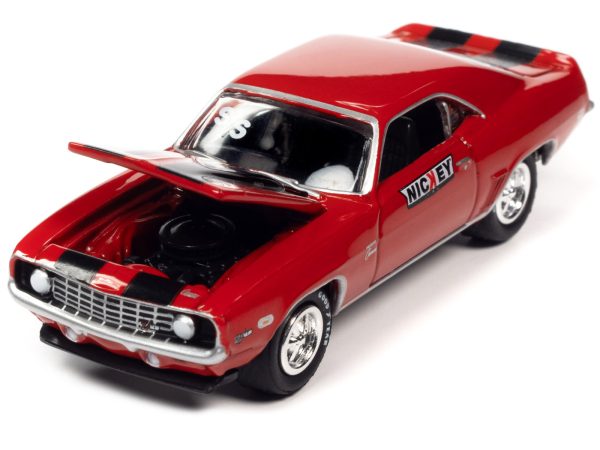 1969 Chevrolet Camaro SS Red with Black Stripes and 2013 Chevrolet Camaro ZL1 Convertible Black with Red Stripes and Interior "Nickey Chicago" Set of 2 Cars "2-Packs" 2023 Release 1 1/64 Diecast Model Cars by Johnny Lightning - Image 2