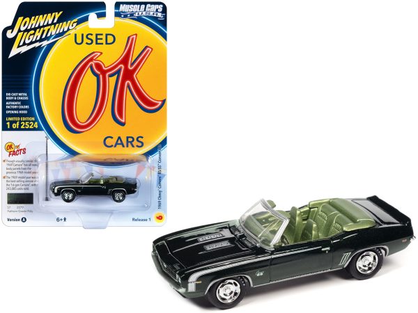 1969 Chevrolet Camaro RS/SS Convertible Fathom Green Metallic with White Stripes and Light Green Interior Limited Edition to 2524 pieces Worldwide "OK Used Cars" 2023 Series 1/64 Diecast Model Car by Johnny Lightning - Image 2