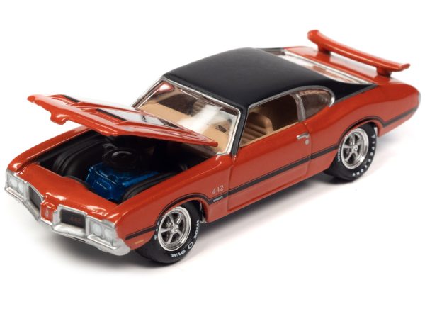 1972 Oldsmobile 442 W-30 Flame Orange Metallic with Matt Black Top and Stripes Limited Edition to 2620 pieces Worldwide "OK Used Cars" 2023 Series 1/64 Diecast Model Car by Johnny Lightning - Image 2