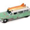1950 Mercury Woody Wagon Matt Black w/ Wood Panels "Nomad Surf Shop" & 1959 Cadillac Ambulance Teal w/ Surf Shark Graphics & White Top Rusted "Malibu Beach Rescue" "Surf Rods" Set 2 Cars 2-Packs 2023 Release 2 1/64 Diecast Models by Johnny Lightning - Image 2