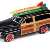 1950 Mercury Woody Wagon Matt Black w/ Wood Panels "Nomad Surf Shop" & 1959 Cadillac Ambulance Teal w/ Surf Shark Graphics & White Top Rusted "Malibu Beach Rescue" "Surf Rods" Set 2 Cars 2-Packs 2023 Release 2 1/64 Diecast Models by Johnny Lightning - Image 3