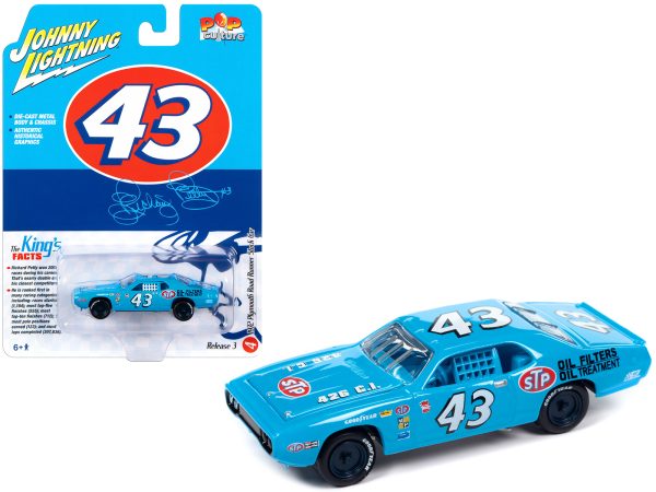 1972 Plymouth Road Runner Stock Car #43 Richard Petty "STP" Blue "Pop Culture" 2023 Release 3 1/64 Diecast Model Car by Johnny Lightning - Image 2