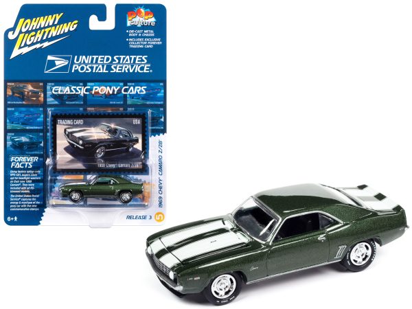1969 Chevrolet Camaro Z/28 Green Metallic with White Stripes "United States Postal Service" "Pop Culture" 2023 Release 3  1/64 Diecast Model Car by Johnny Lightning - Image 2