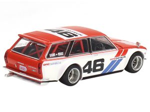 Datsun 510 Wagon RHD (Right Hand Drive) #46 "BRE V1" Red and White with Blue Stripes (Designed by Jun Imai) "Kaido House" Special 1/64 Diecast Model Car by True Scale Miniatures