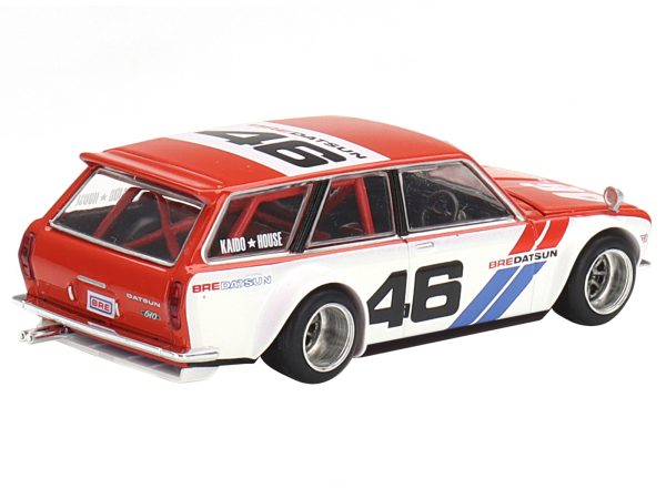 Datsun 510 Wagon RHD (Right Hand Drive) #46 "BRE V1" Red and White with Blue Stripes (Designed by Jun Imai) "Kaido House" Special 1/64 Diecast Model Car by True Scale Miniatures