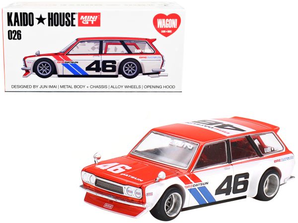 Datsun 510 Wagon RHD (Right Hand Drive) #46 "BRE V1" Red and White with Blue Stripes (Designed by Jun Imai) "Kaido House" Special 1/64 Diecast Model Car by True Scale Miniatures - Image 2