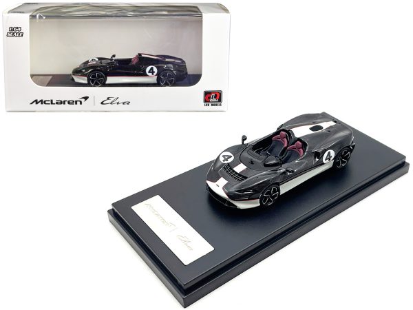 McLaren Elva Convertible #4 Carbon Black with White and Red Stripes 1/64 Diecast Model Car by LCD Models - Image 3