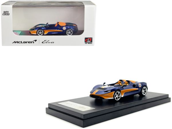 McLaren Elva Convertible Dark Blue Metallic with Orange Accents "Gulf Oil" 1/64 Diecast Model Car by LCD Models - Image 3