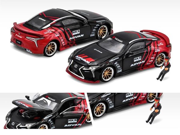 Lexus LC500 RHD (Right Hand Drive) Black and Red ADVAN Livery "HKS" and Driver Figure Limited Edition to 1800 pieces 1/64 Diecast Model Car by Era Car - Image 2