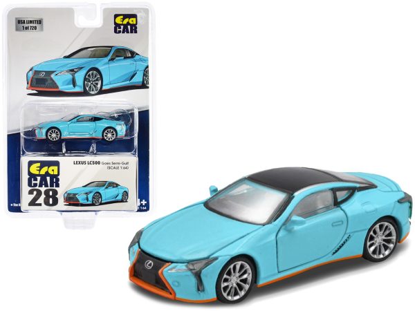 Lexus LC500 RHD (Right Hand Drive) "Goes Semi-Gulf" Light Blue with Black Top and Orange Accents Limited Edition to 720 pieces 1/64 Diecast Model Car by Era Car - Image 2
