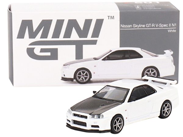 Nissan Skyline GT-R (R34) V-Spec II N1 RHD (Right Hand Drive) White with Carbon Hood Limited Edition to 4200 pieces Worldwide 1/64 Diecast Model Car by True Scale Miniatures - Image 2