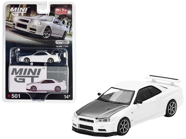 Nissan Skyline GT-R (R34) V-Spec II N1 RHD (Right Hand Drive) White with Carbon Hood Limited Edition to 4200 pieces Worldwide 1/64 Diecast Model Car by True Scale Miniatures - Image 4